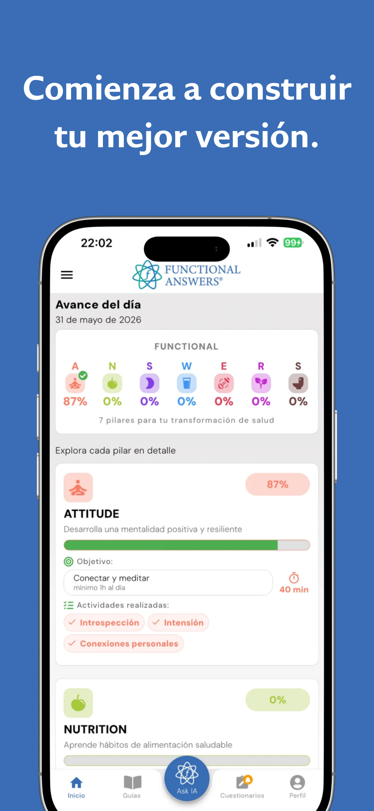 Attitude screen in Healthfoodness App