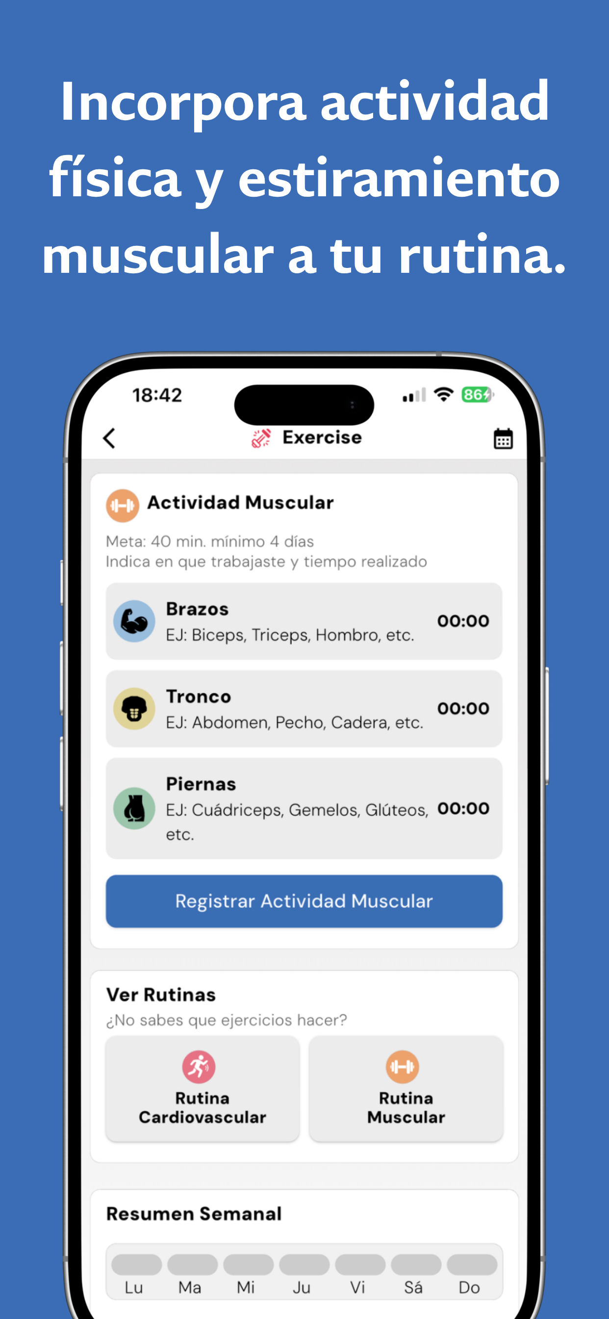 Exercise screen in Healthfoodness App